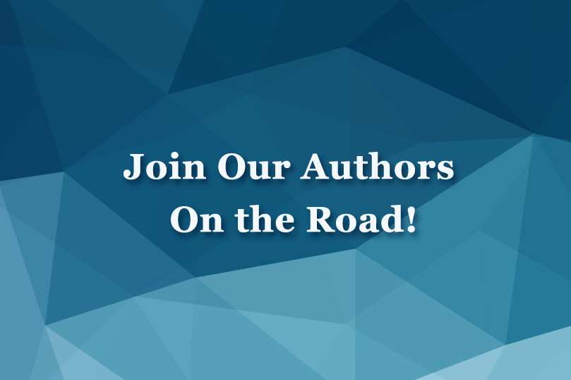 White text "Join Our Authors on the Road!" on blue background
