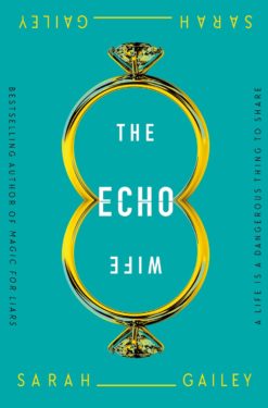 Two interlocking rings over a blue background—it's the cover of The Echo Wife by Sarah Gailey