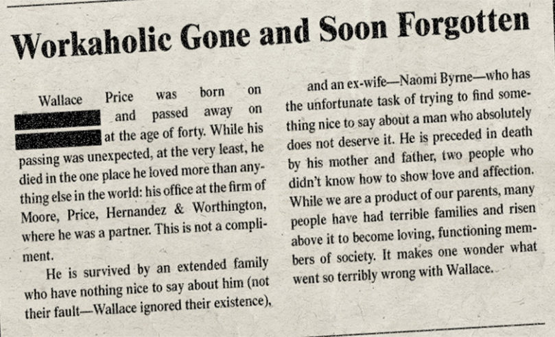 'Workaholic Gone and Soon Forgotten': The Obituary of Wallace Price - 96