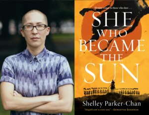 Shelley Parker-Chan author photo (left) She Who Became the Sun cover (right)
