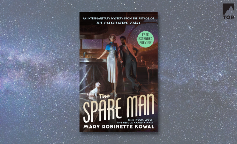 The Spare Man by Mary Robinette Kowal against a starry background with Tor Books logo in top right