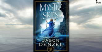 Mystic Skies by Jason Denzel set against a backdrop of serenely calm sea and clouds