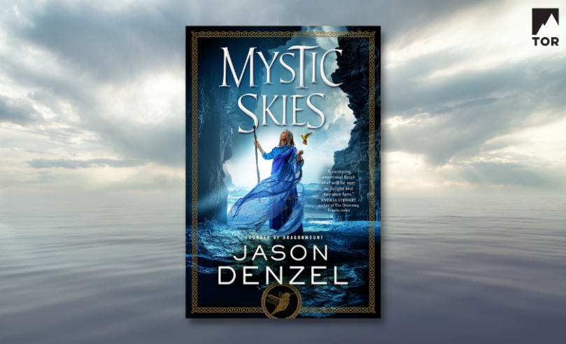 Mystic Skies by Jason Denzel set against a backdrop of serenely calm sea and clouds