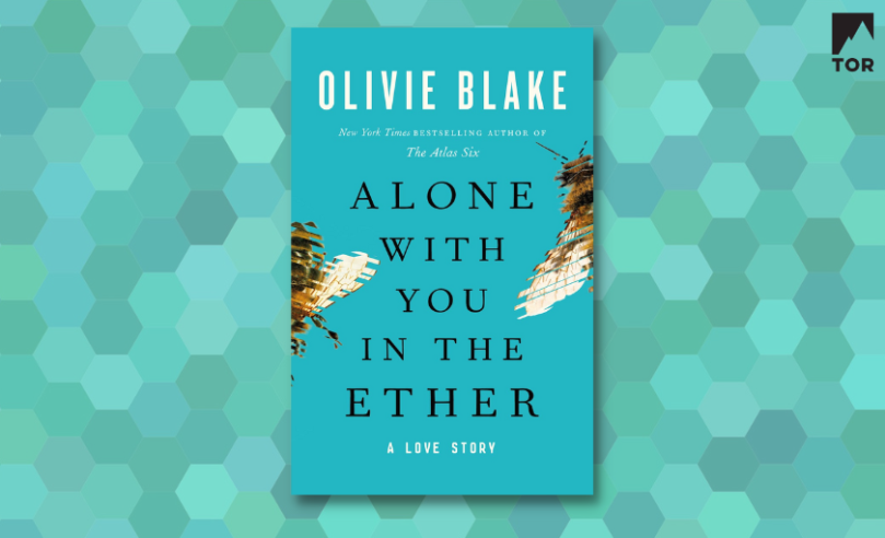 Alone With You in the Ether by Olivie Blake against a teal geometric hexagonal background