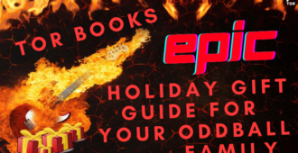 Tor Books EPIC Holiday Gift Guide For Your Oddball Family ft. flaming guitars and present emojis