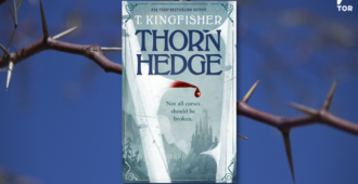 thornhedge by t. kingfisher in front of blue sky and gray thorns