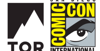 left: tor books logo right: sdcc logo