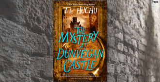 the mystery at dunvegan castle by t.l. huchu in front of a dungeon wall