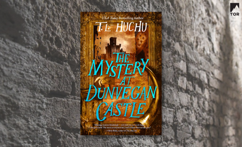 the mystery at dunvegan castle by t.l. huchu in front of a dungeon wall
