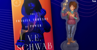 the fragile threads of power by v.e. schwab preorder offer - acrylic standee