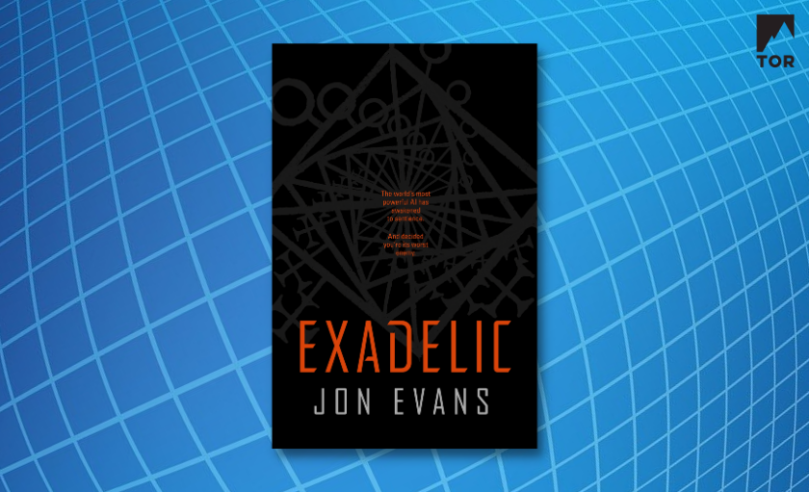exadelic by jon evans in front of a distorted grid of blue lines on a blue gradient background