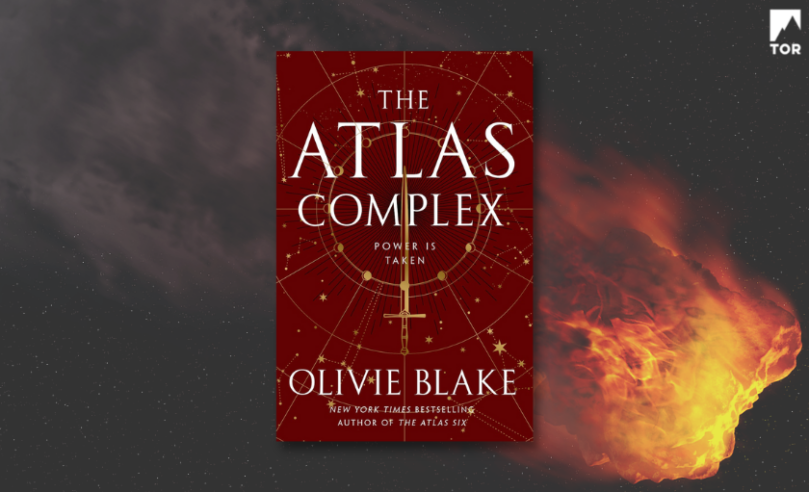the atlas complex by olivie blake in front of a blazing meteor