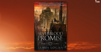 the silverblood promise by james logan against a background of deep red sky 20A