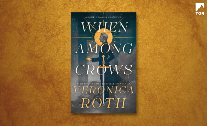 when among crows by veronica roth on a gold background 6A