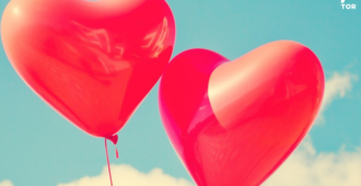 blue background sky with red balloons and soft white background clouds 96A