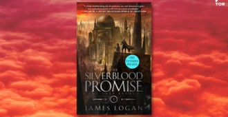 the silverblood promise by james logan in front of red clouds 23A